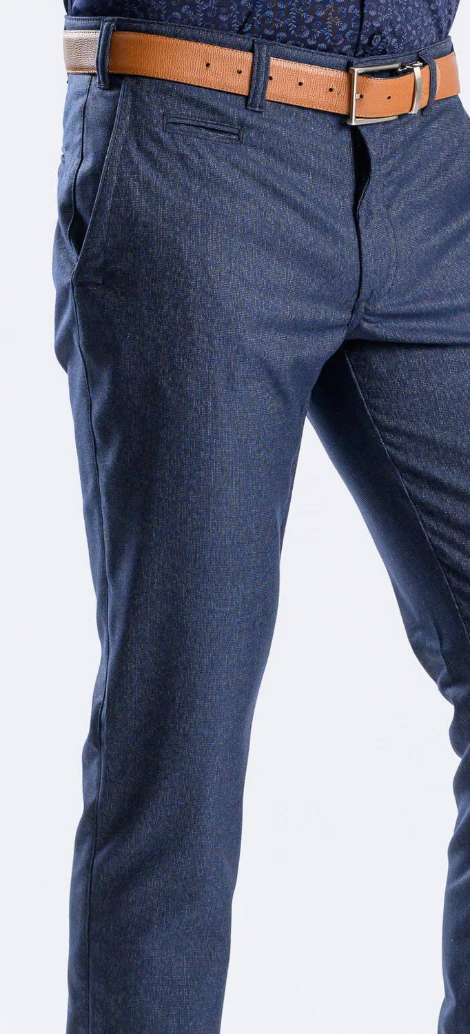 Alain Delon Pantaloni Chino Blu Grigio Slim Antipiega