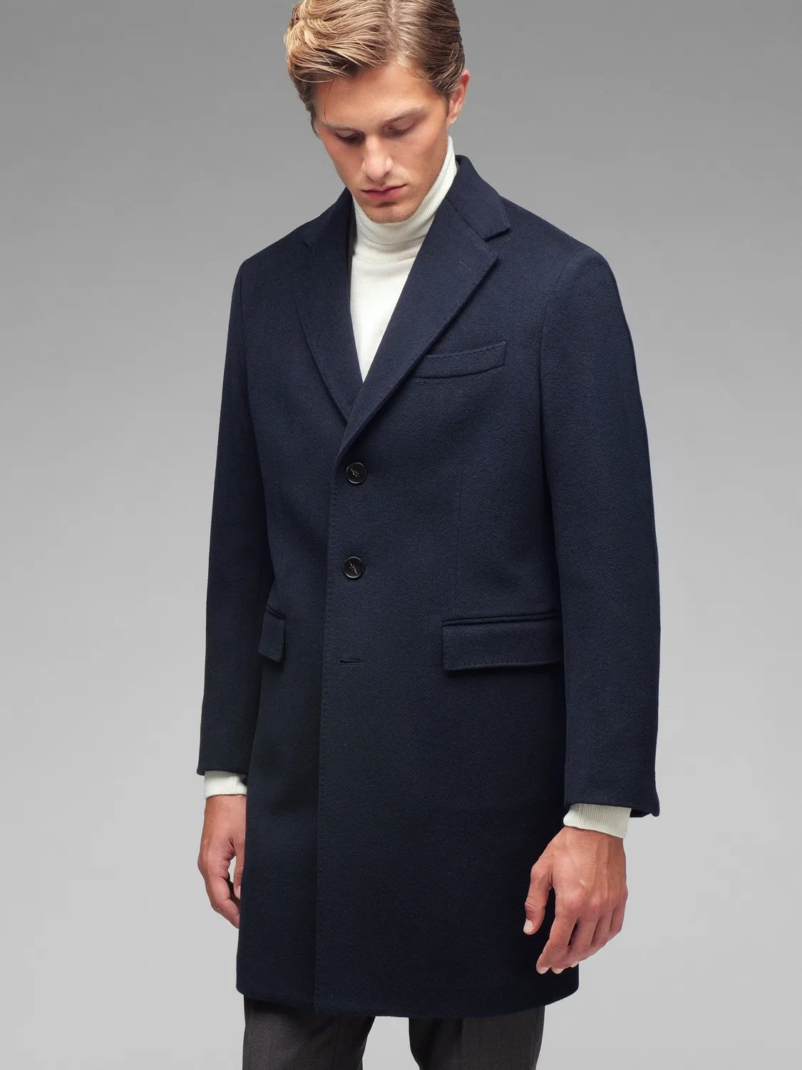 Paoloni Cappotto panno lana cashmere blu