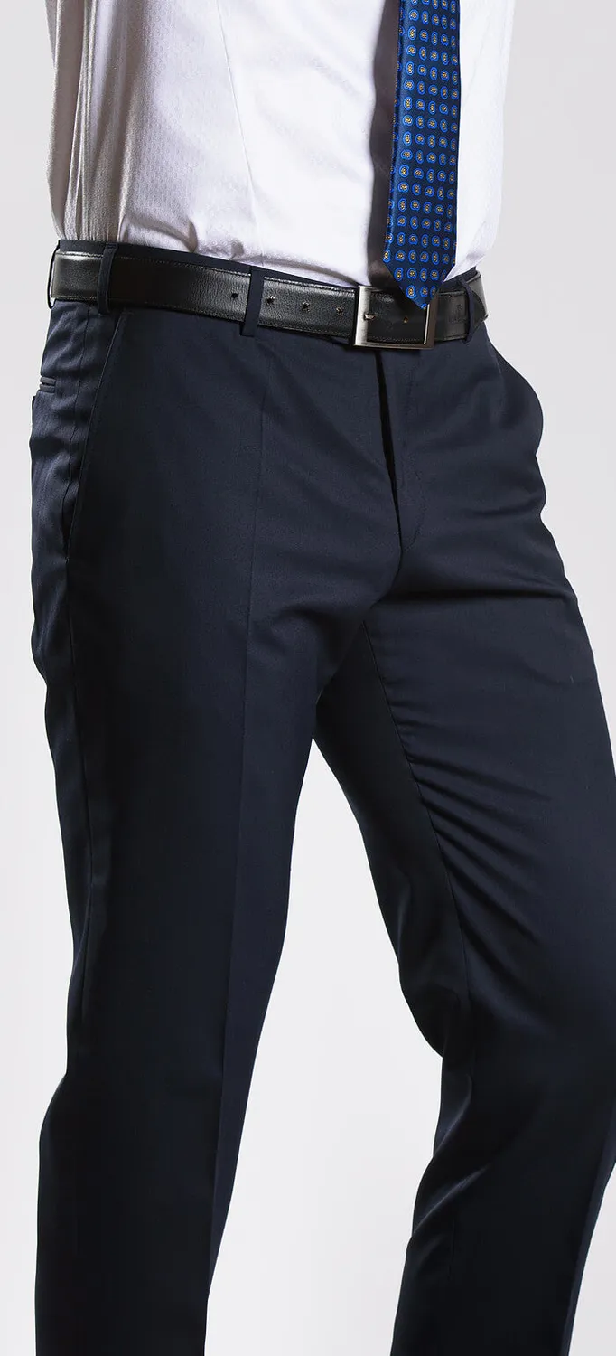 Alain Delon pantalone abito blu navy slim fit lana