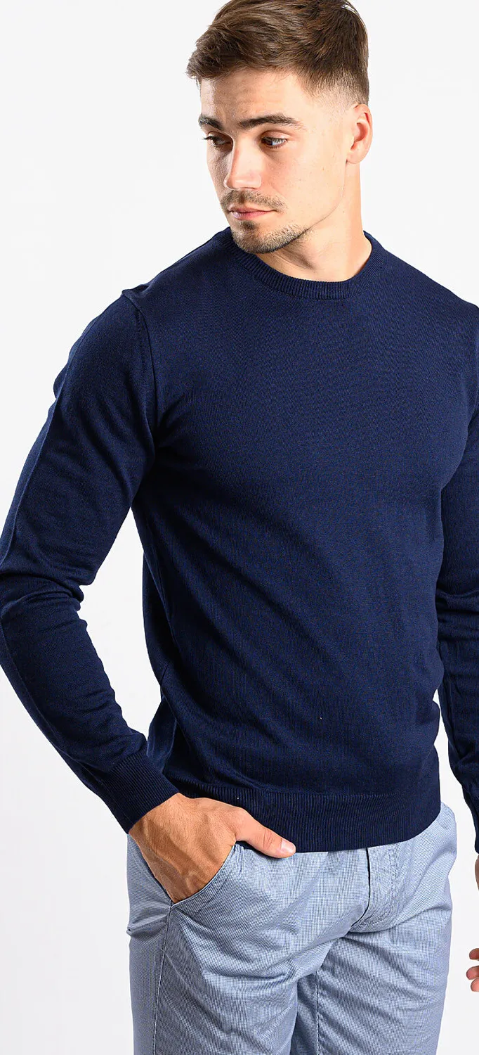 Alain Delon maglione girocollo blu navy in cotone