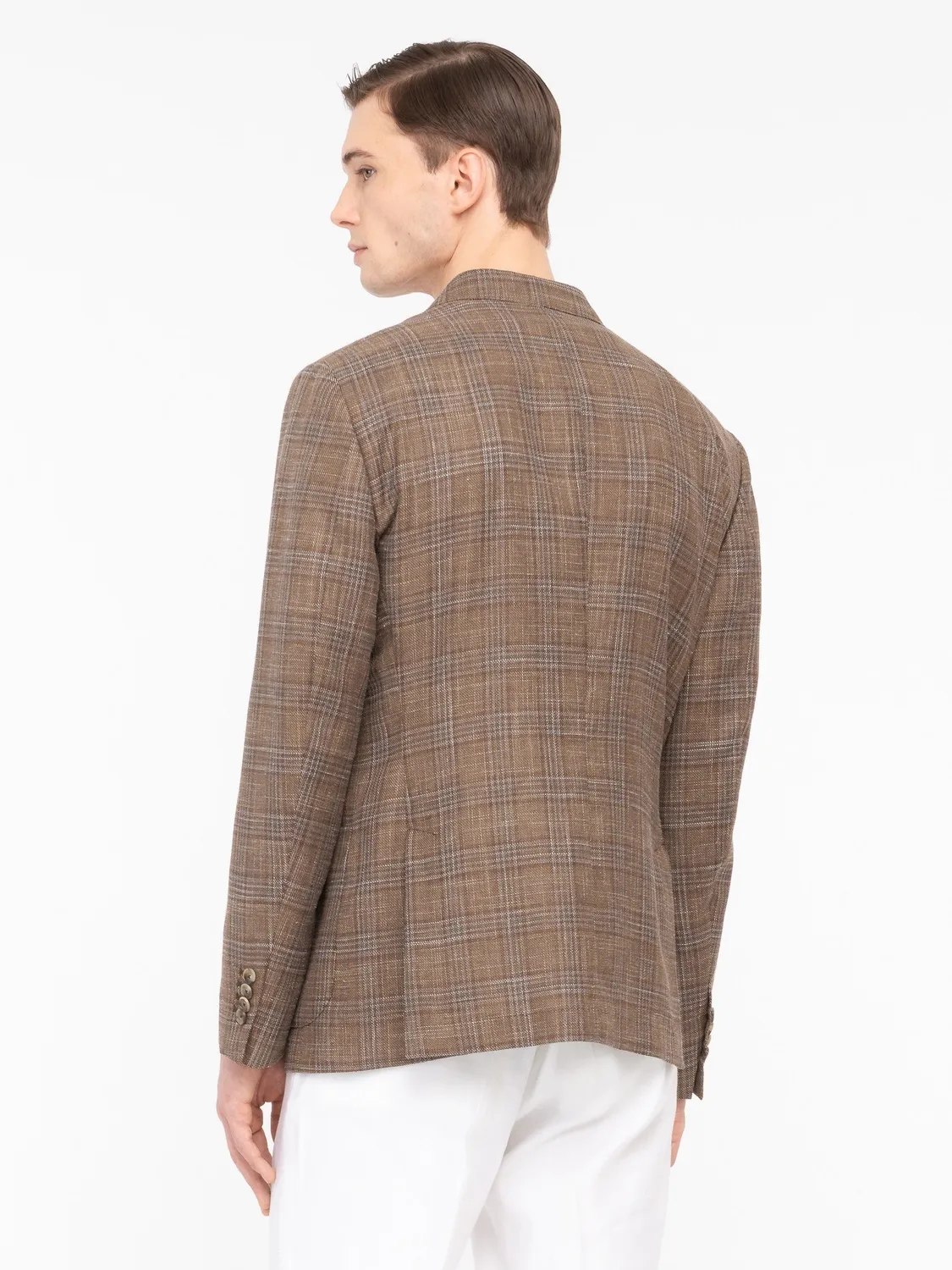 Paoloni Giacca macro check lana cotone marrone