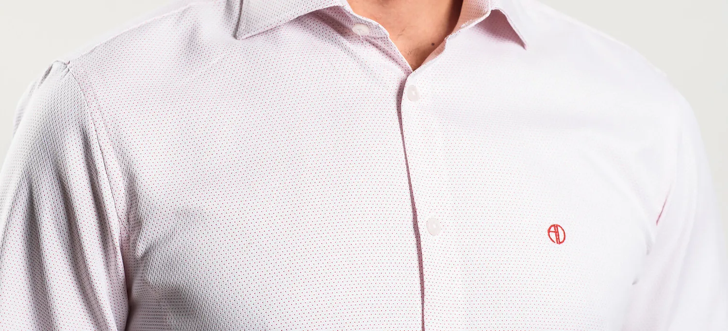 Alain Delon camicia bianca extra slim pois rossi cotone