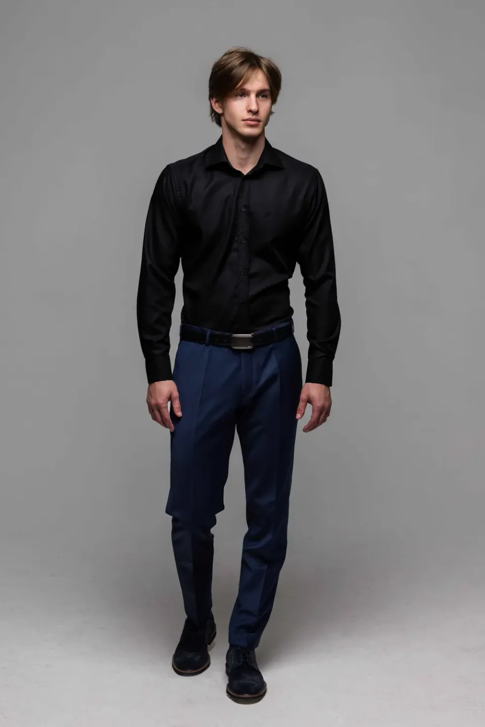 Alain Delon camicia nera classic fit elegante