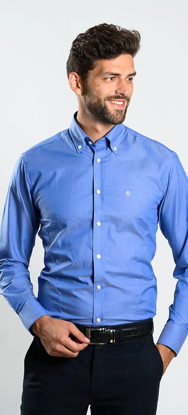 Alain Delon Extra Slim Fit camicia blu business cotone Getzner