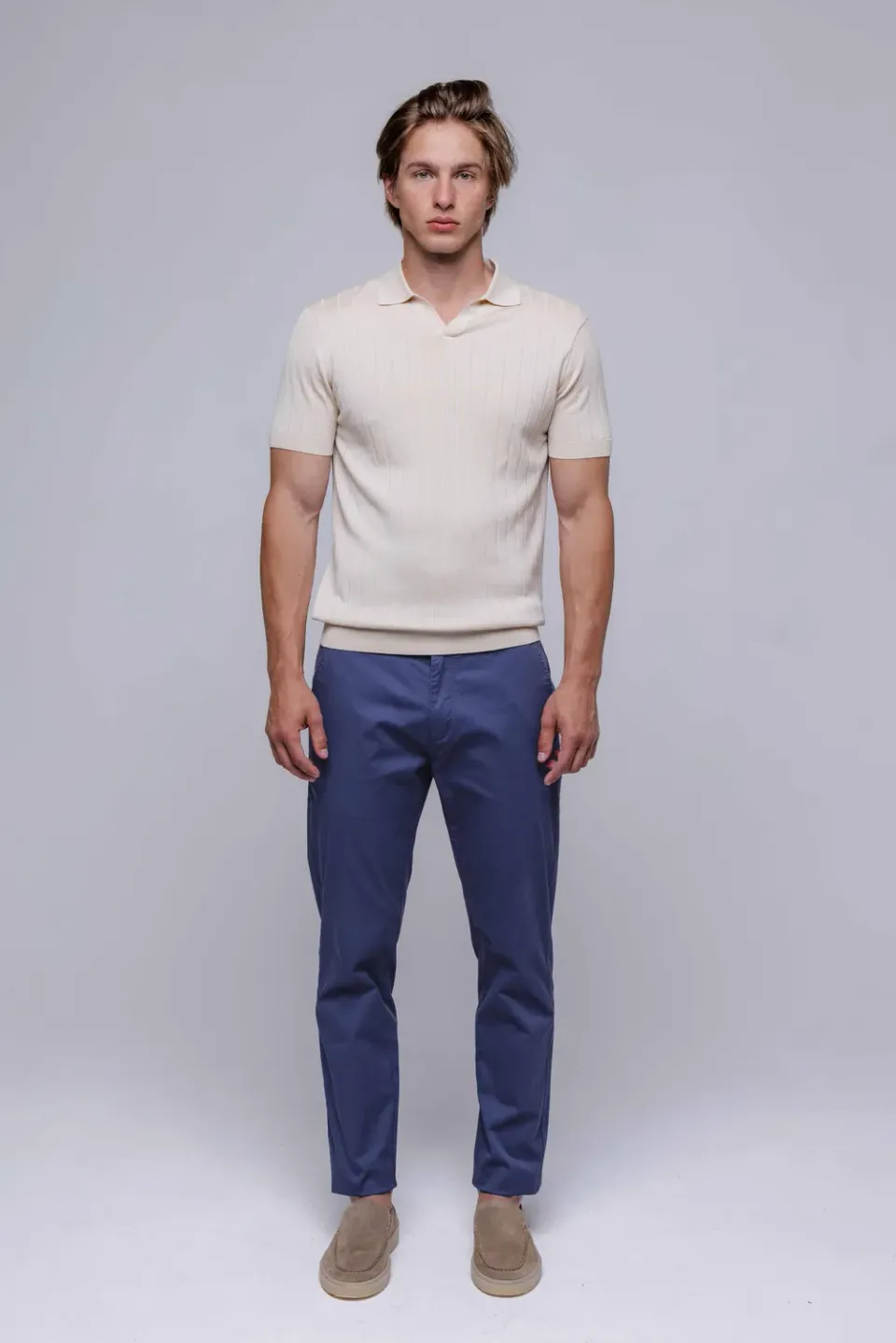 Alain Delon chinos grigio-blu cotone elasticizzato