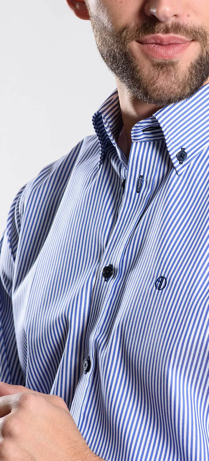 Alain Delon camicia extra slim righe blu button-down 41