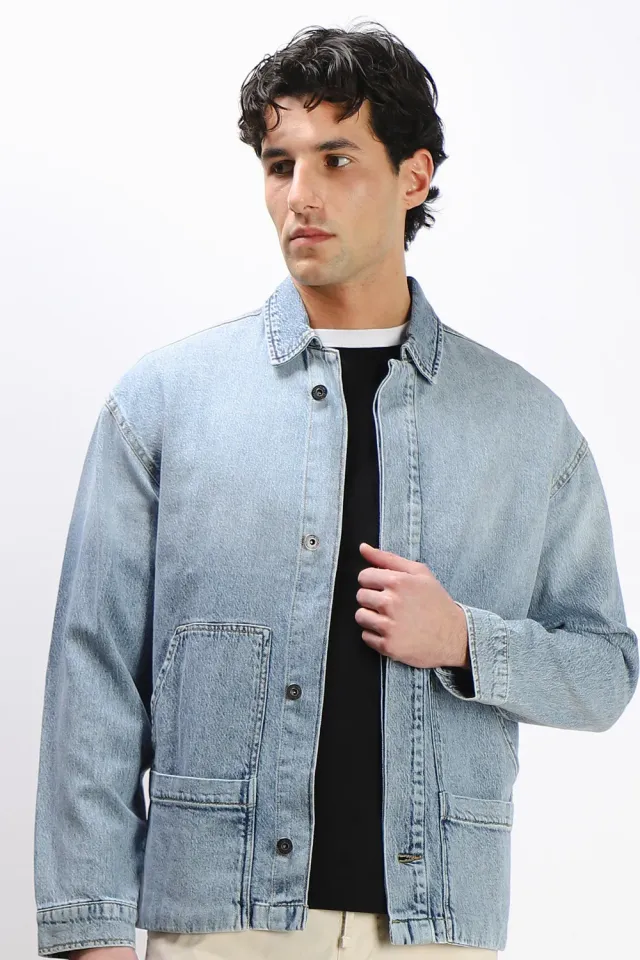 Sonny Bono Giubbotto Overshirt Denim Celeste Bottoni