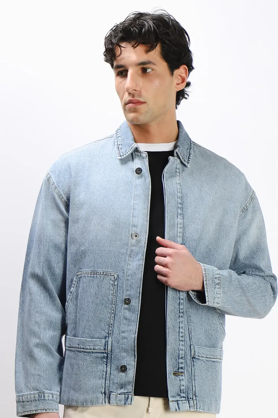 Sonny Bono Giubbotto Overshirt Denim Celeste Bottoni