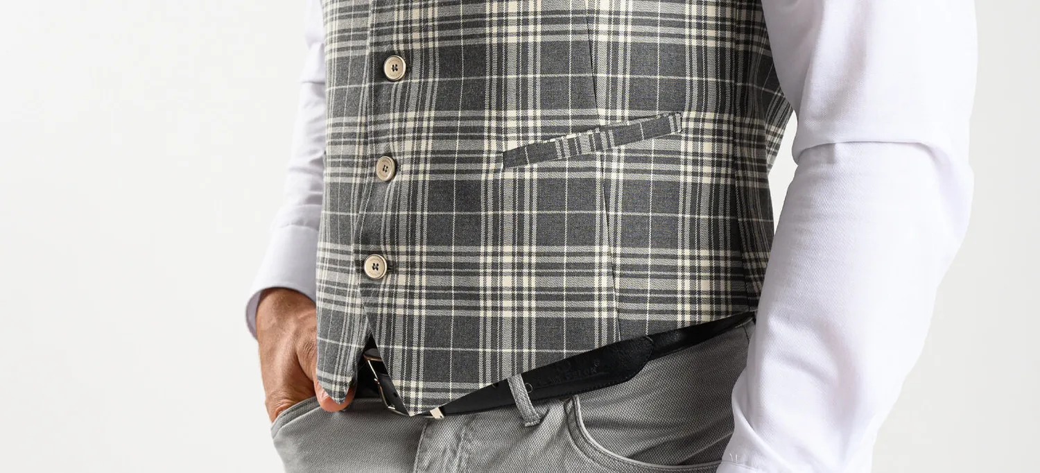 Alain Delon gilet beige quadri uomo slim fit