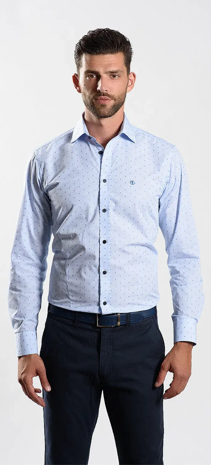 Alain Delon camicia azzurra fantasia Extra Slim cotone
