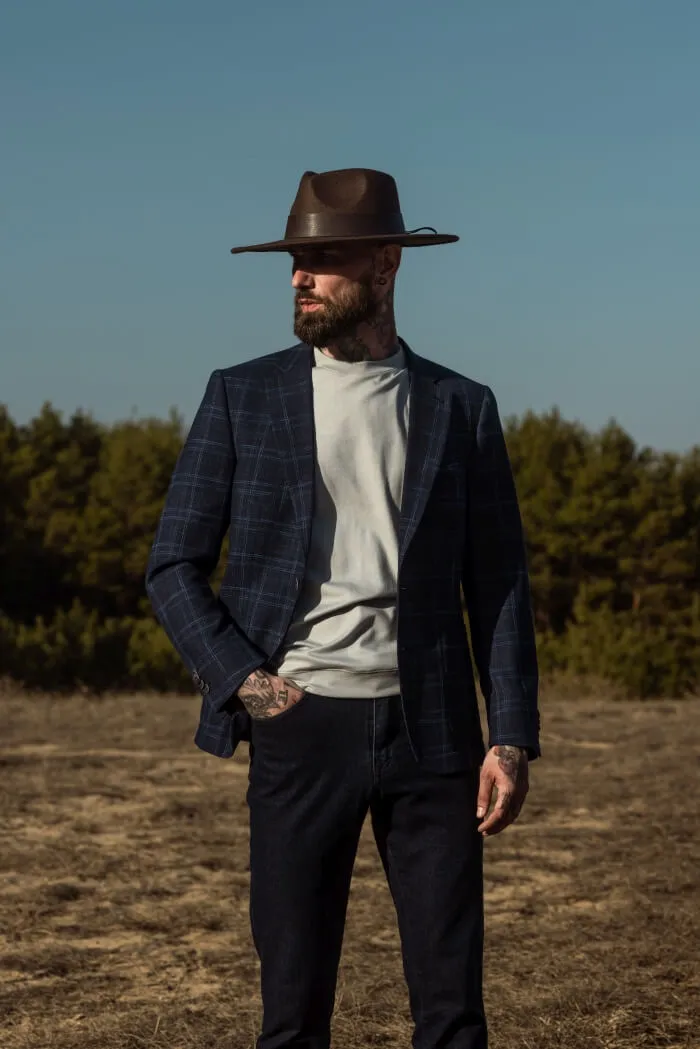 Alain Delon giacca blu a quadri blazer slim fit misto lana