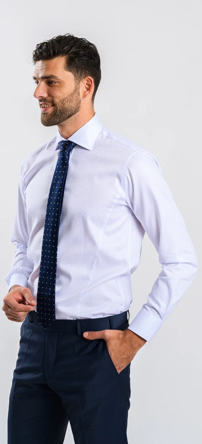 Alain Delon Extra Slim camicia uomo bianca pied-de-poule