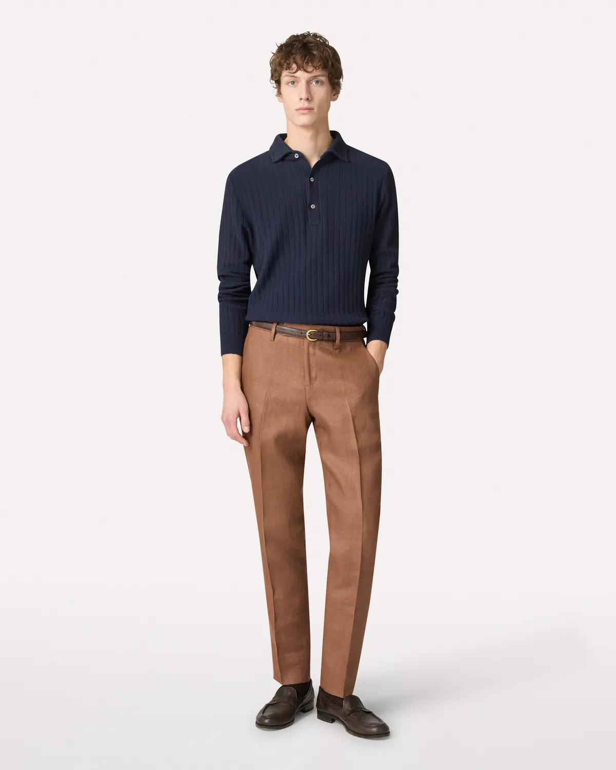 Lardini pantalone marrone twill lino fondo 18 cm