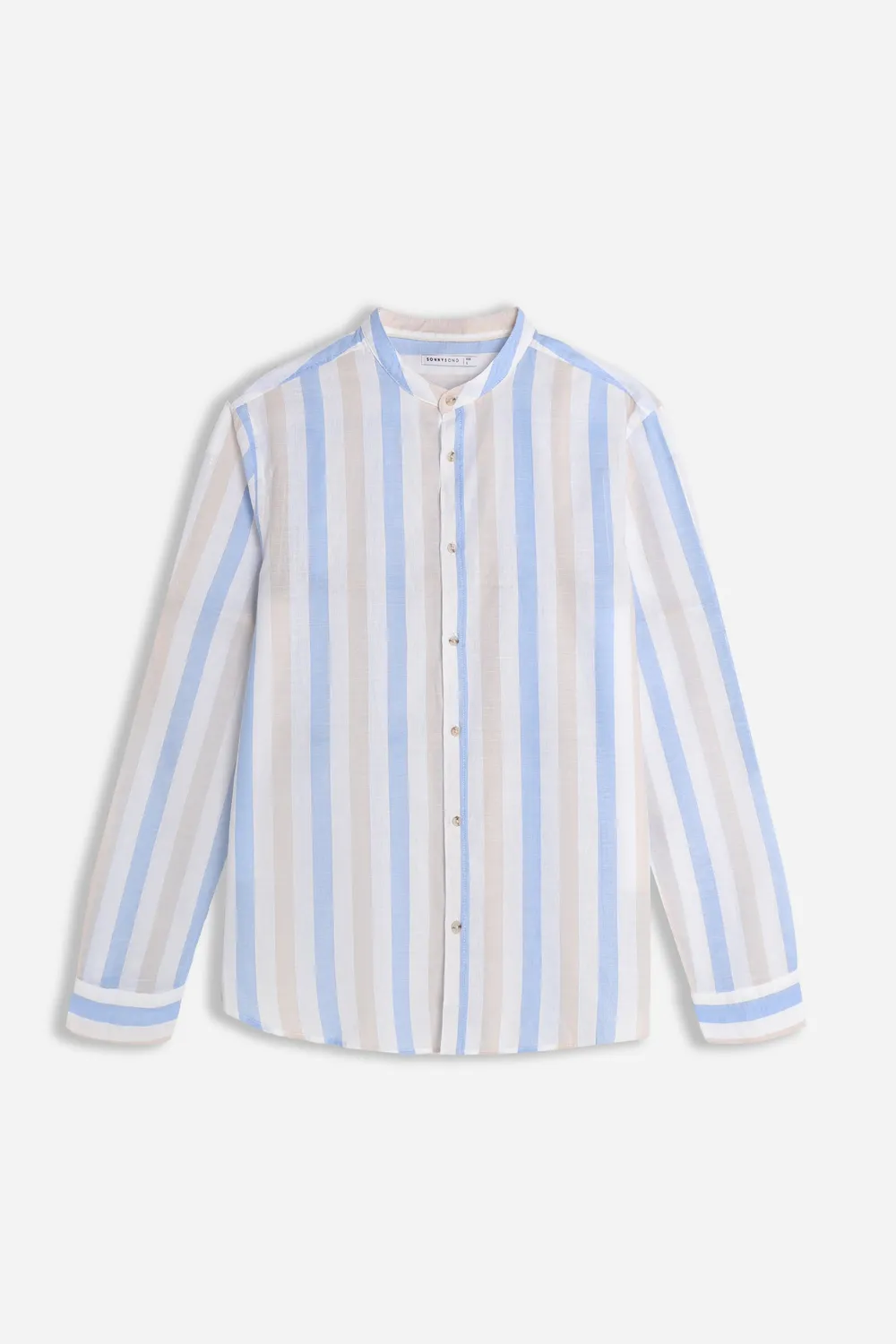 Sonny Bono Collo Coreano Camicia Azzurro Cotone Slub
