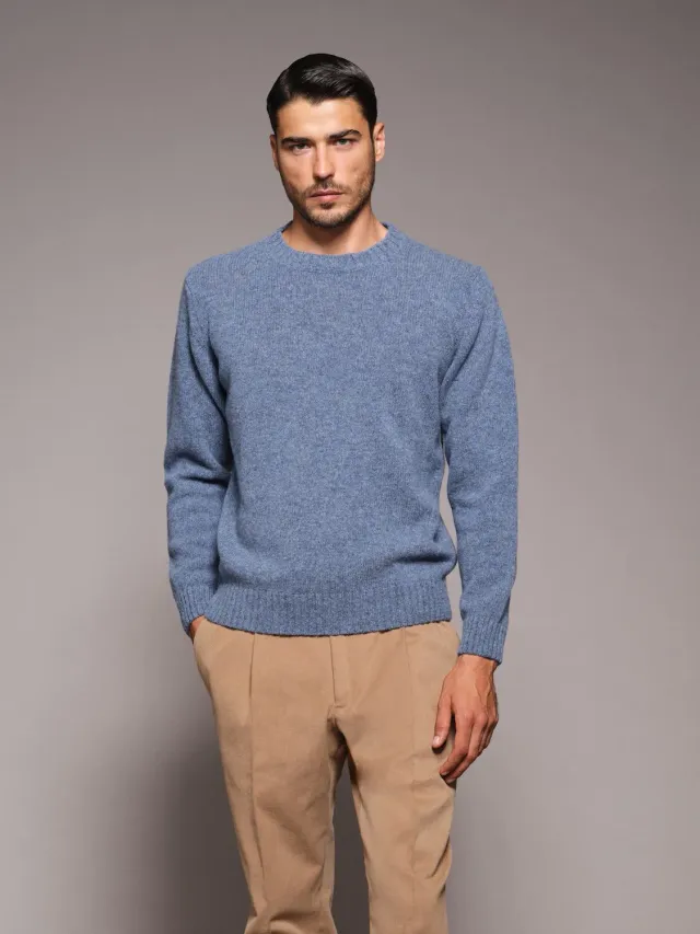 Caruso maglia girocollo lana Shetland azzurra uomo