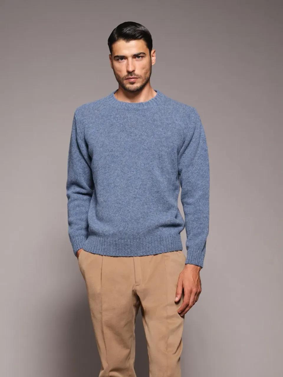 Caruso maglia girocollo lana Shetland azzurra uomo