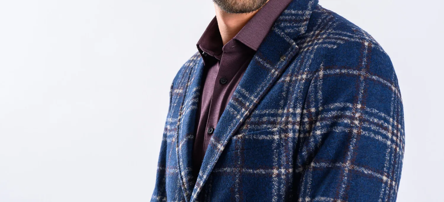 Alain Delon blazer blu quadri beige Slim misto lana