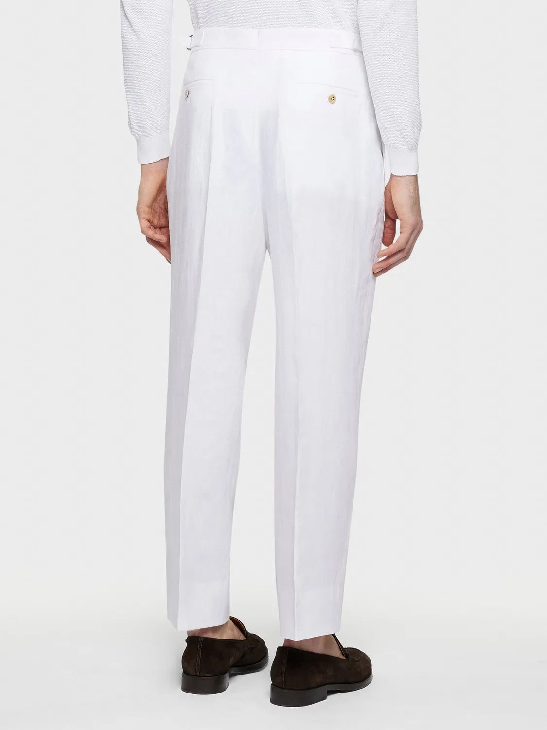Caruso pantalone in lino bianco vita alta doppiapince