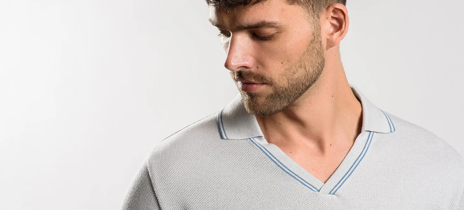 Alain Delon Pullover Cotone Grigio S Collo Camicia