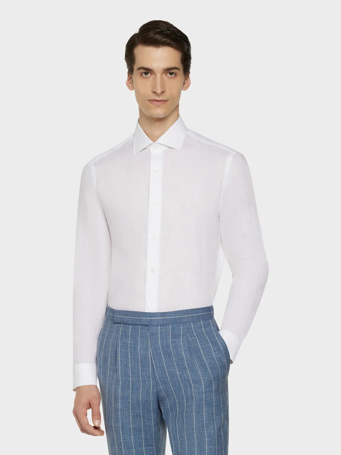 Caruso camicia slim in lino bianca puro lino