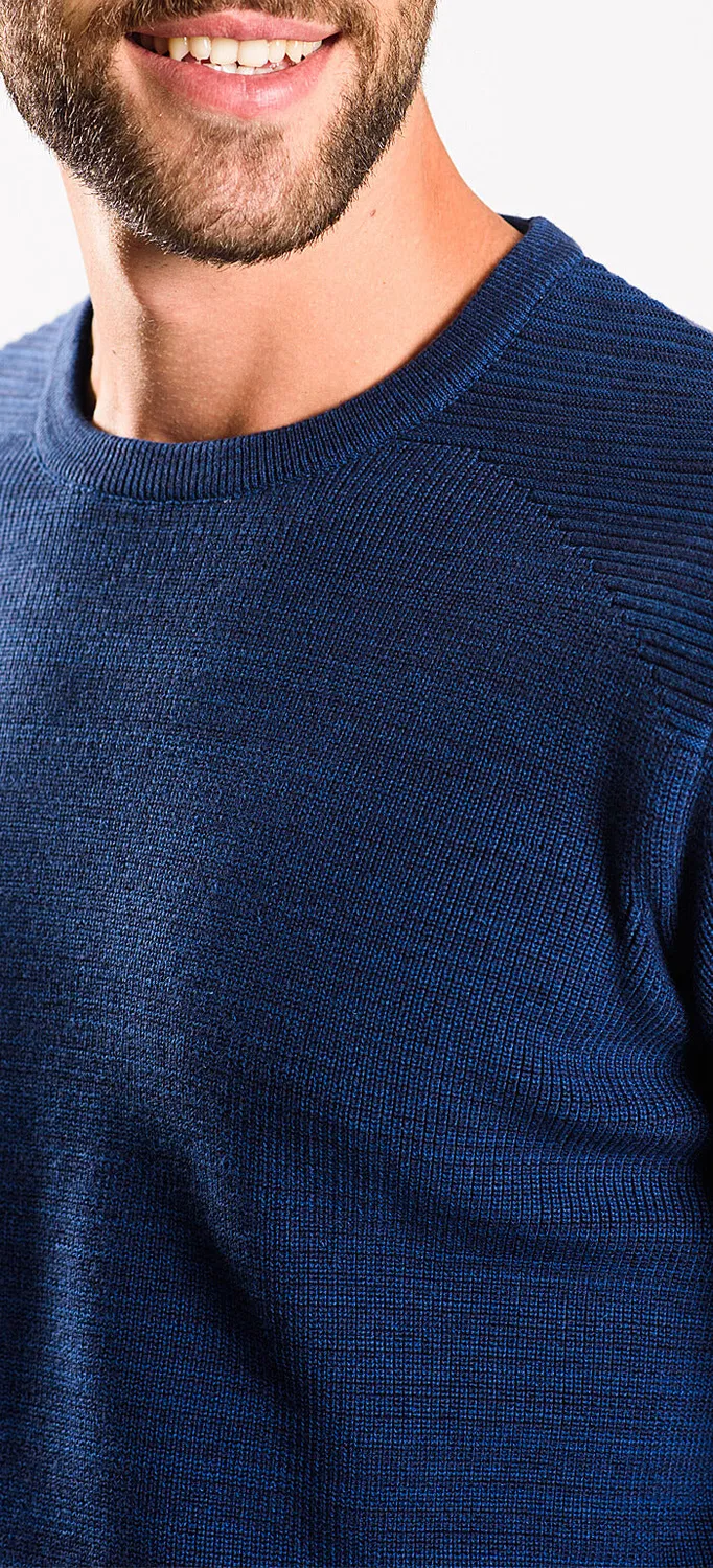 Alain Delon maglione cotone blu slim fit coste