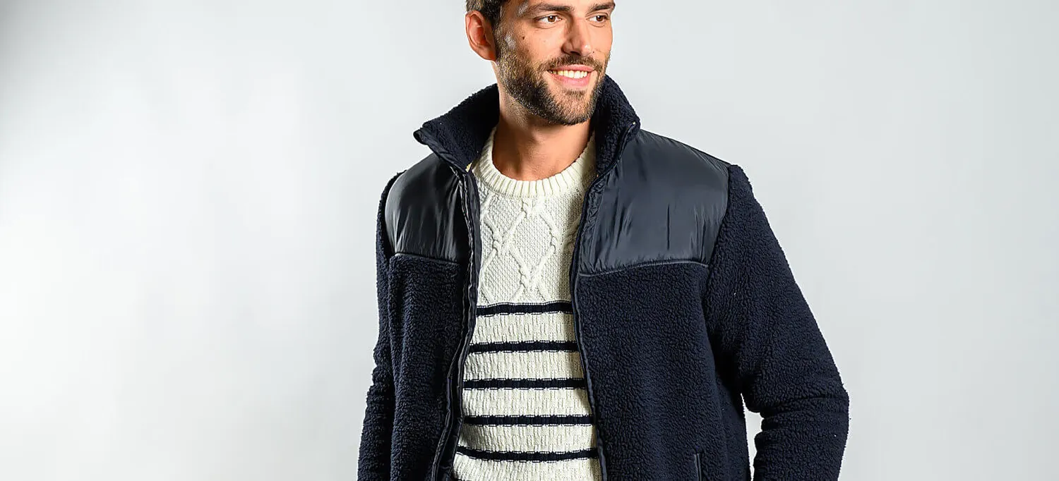 Alain Delon giacca pile blu navy slim fit zip