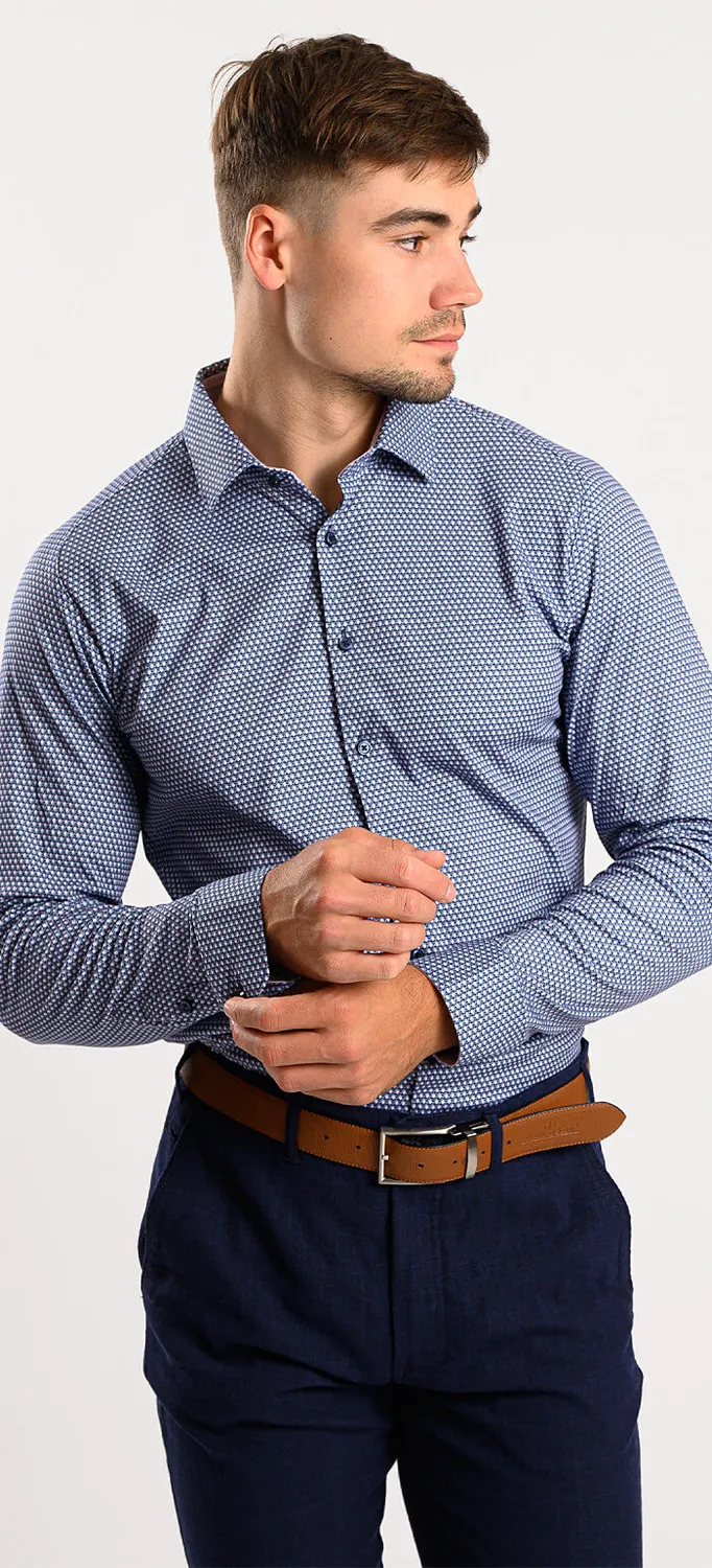 Alain Delon camicia Extra Slim blu fantasia rosa taglia S