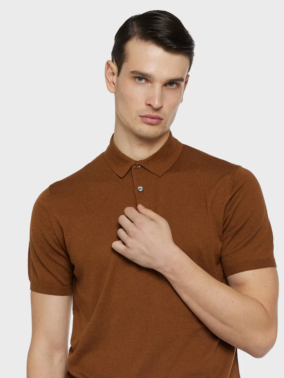 Caruso polo seta cotone marrone maniche corte