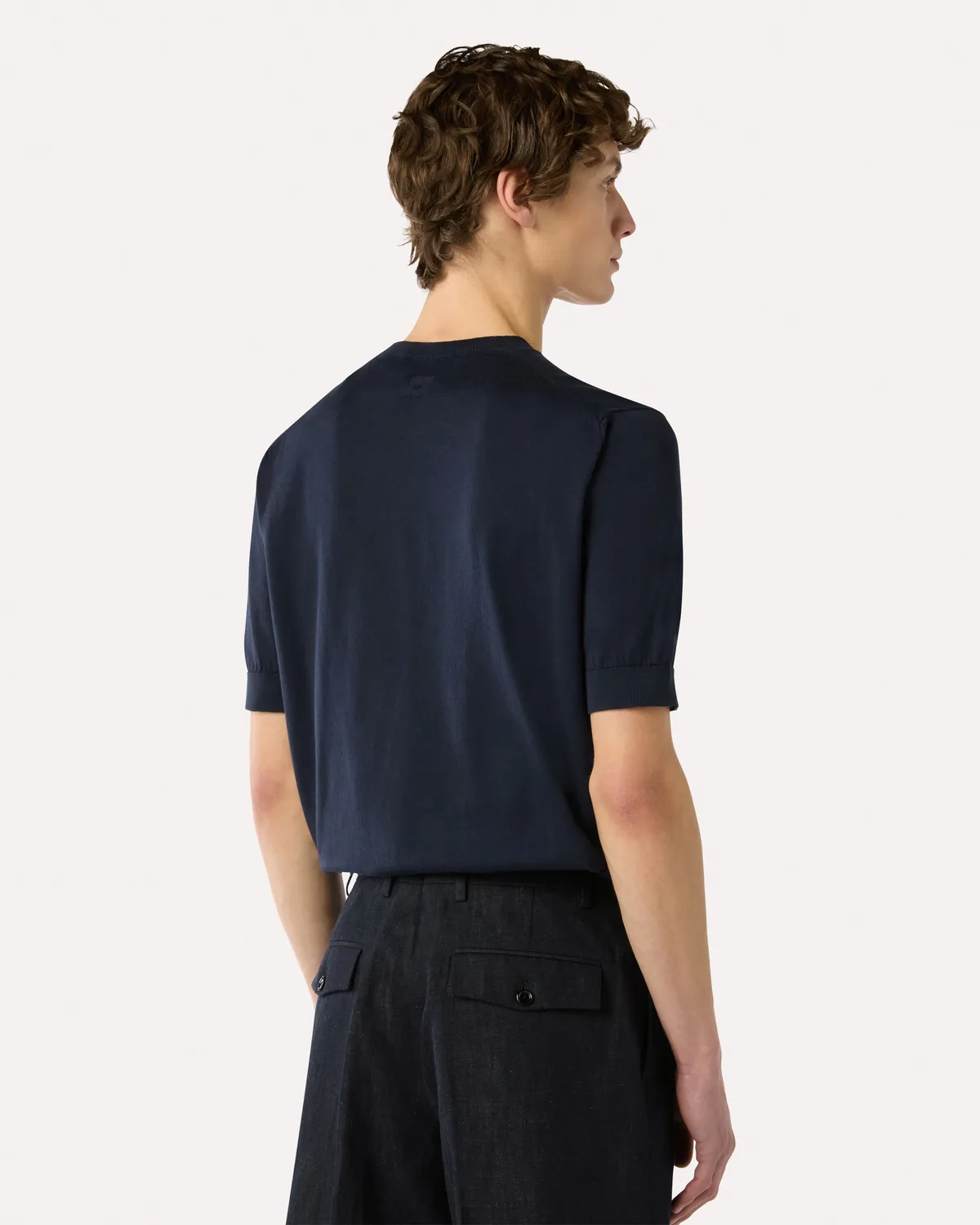 Lardini T-Shirt Maglia Cotone Blu Fiore Jacquard
