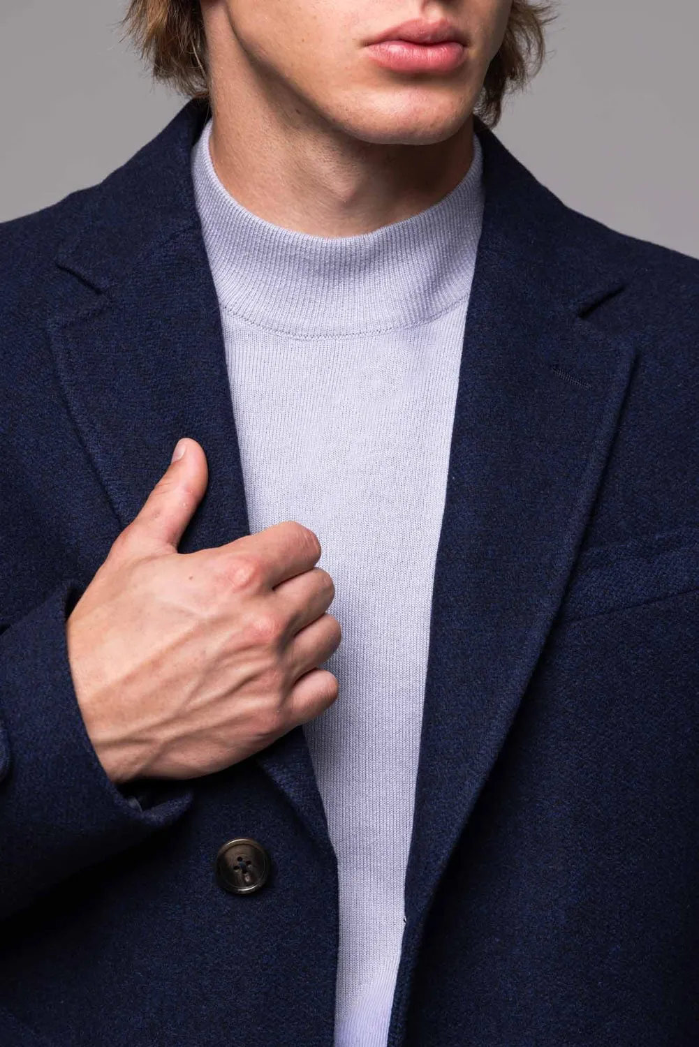 Alain Delon cappotto lana blu slim fit con cappuccio