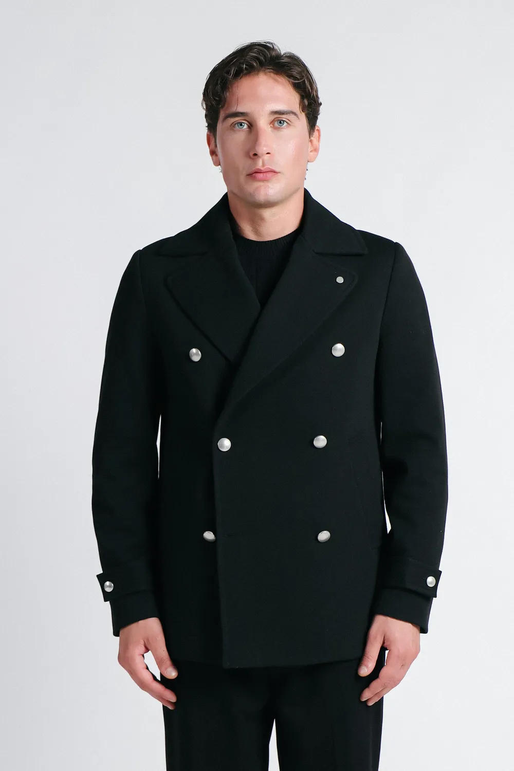 Sonny Bono Cappotto Doppio Petto Nero con Bottoni