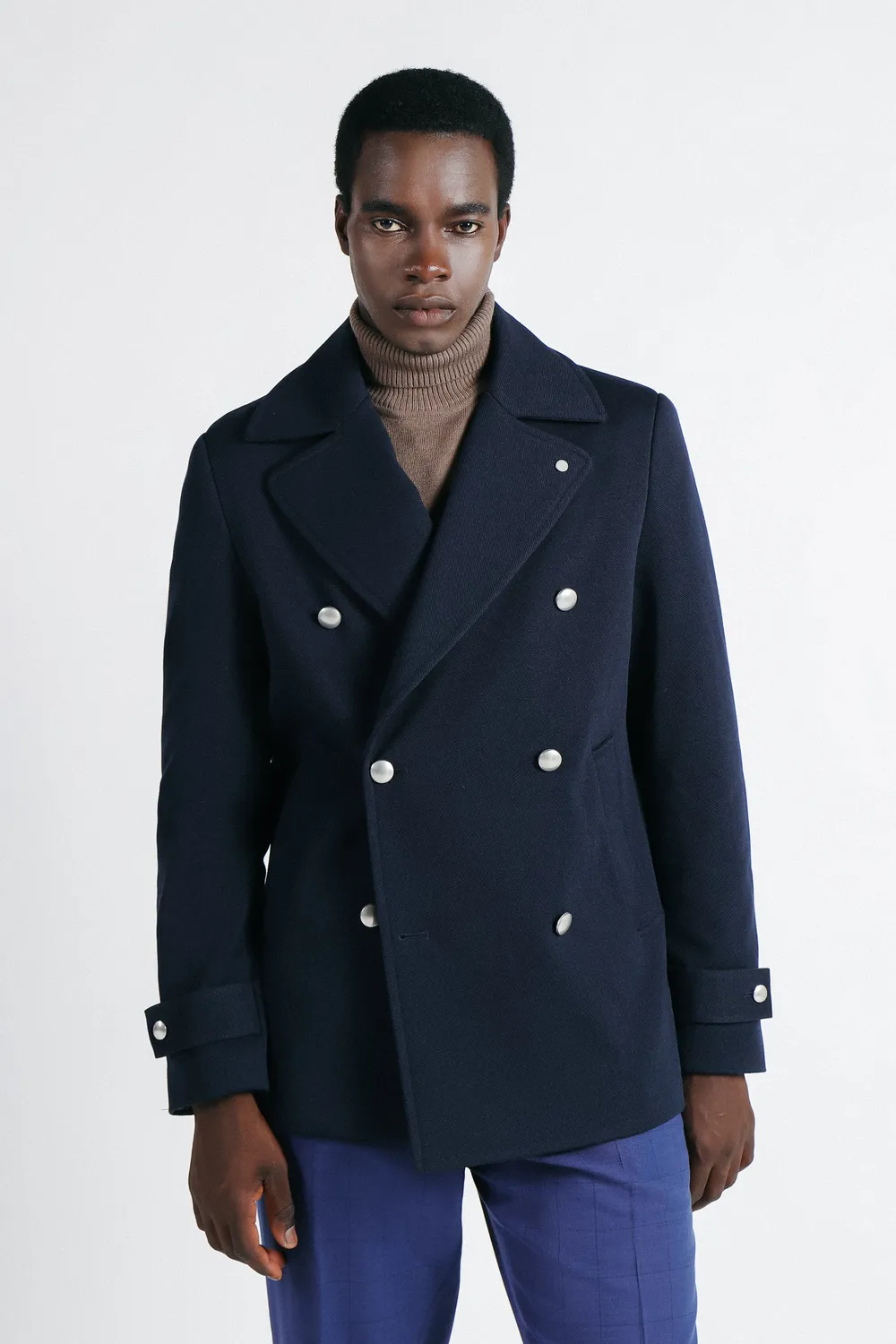 Sonny Bono Doppio Petto Cappotto Bleu Bottoni Argento