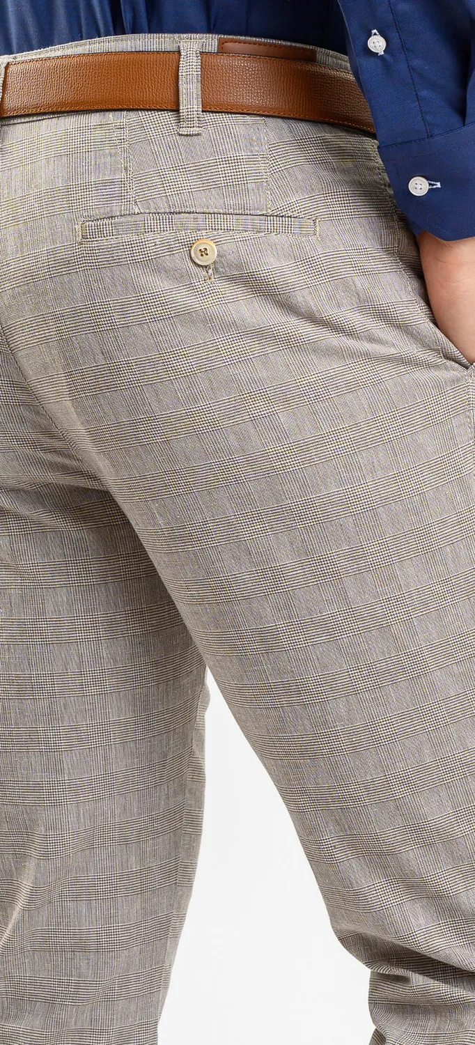 Alain Delon Pantaloni slim beige a quadri elasticizzati