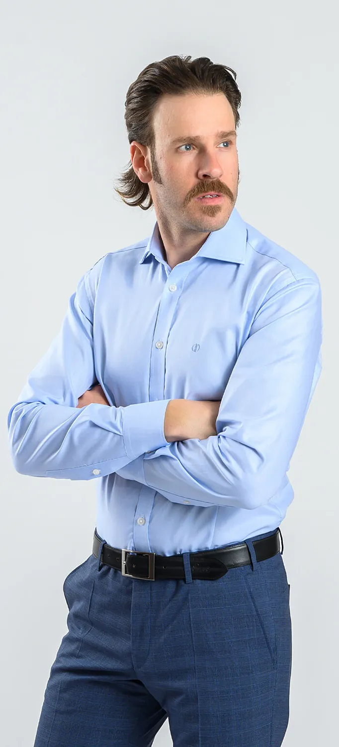 Alain Delon Extra Slim camicia azzurra cotone Getzner
