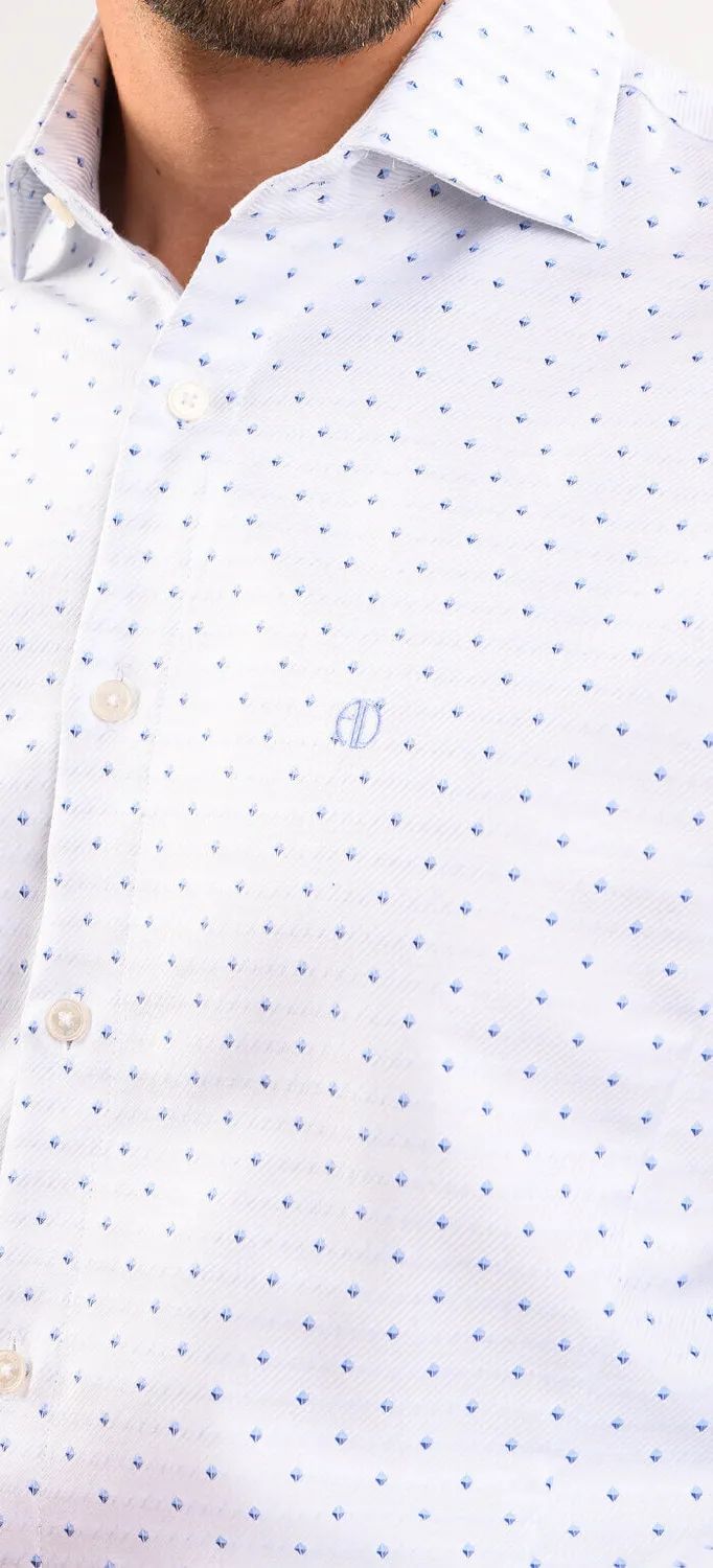 Alain Delon Camicia Classic Fit Bianca Rombo Blu 45