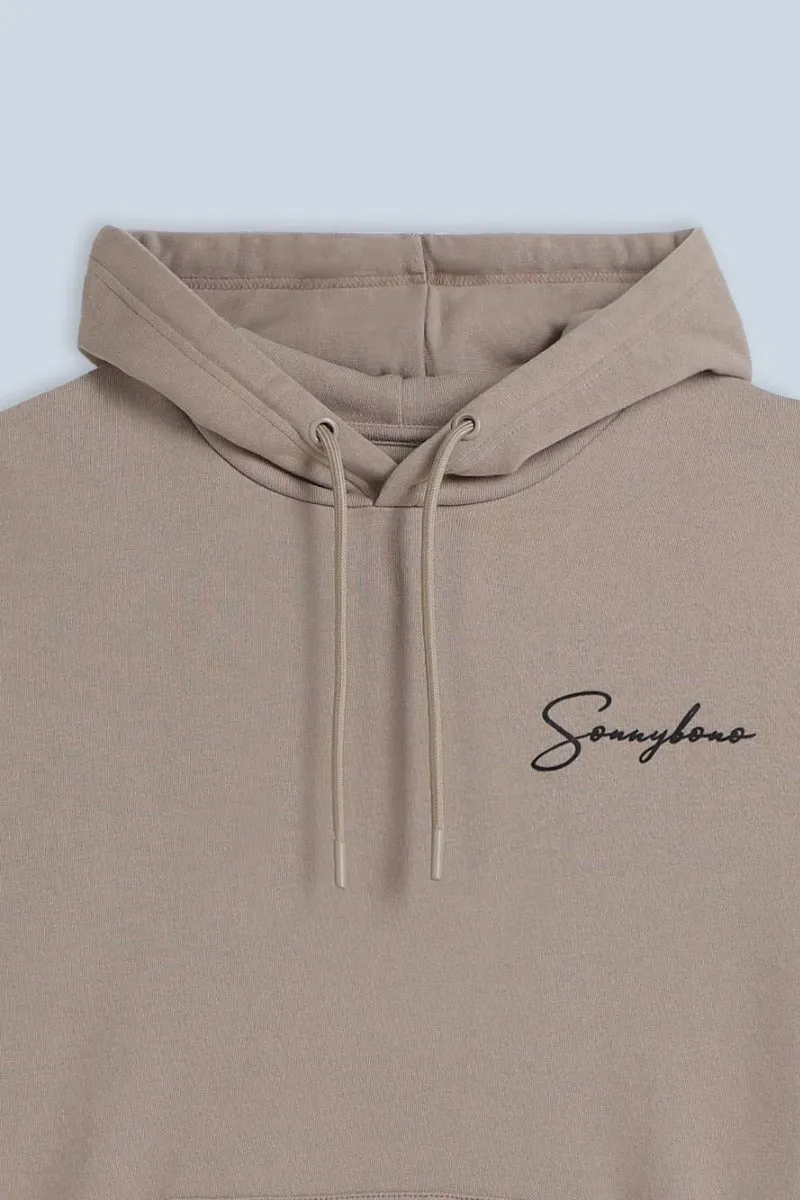 Sonny Bono Comfort Fit felpa cappuccio beige stampa