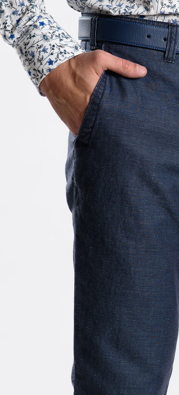 Alain Delon pantaloni lino grigio-blu slim fit traspiranti