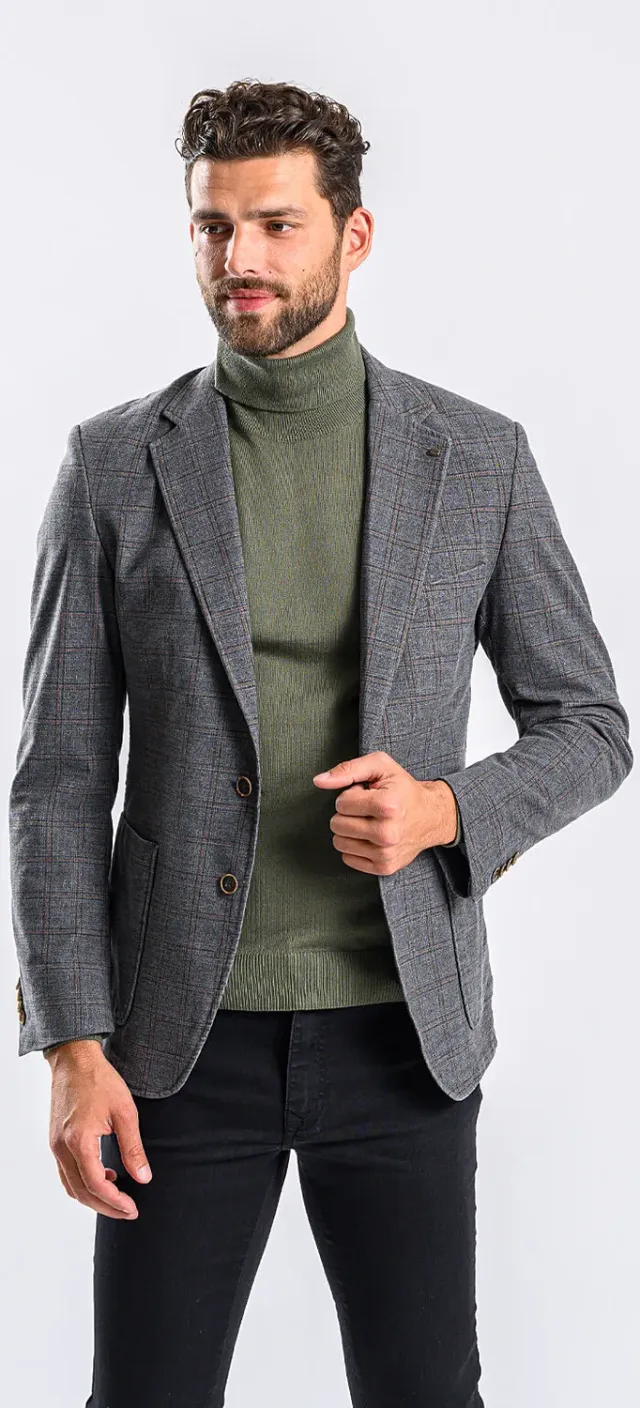 Alain Delon blazer cotone grigio quadri marroni 50
