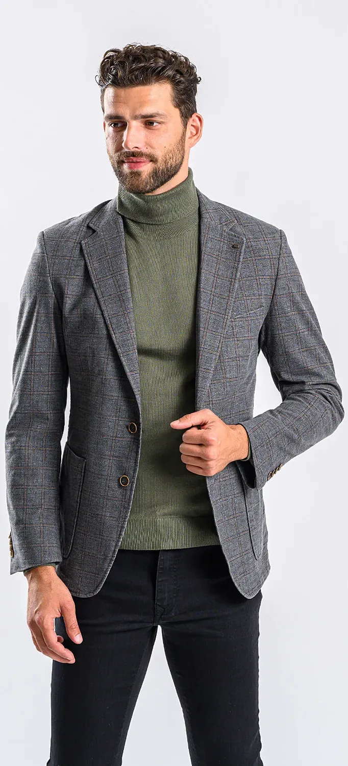 Alain Delon blazer cotone grigio quadri marroni 50