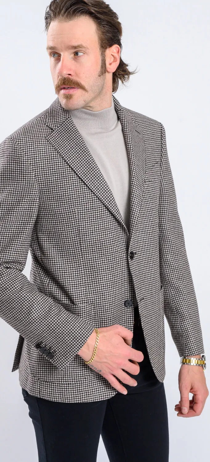 Alain Delon giacca slim lana beige fantasia pied-de-poule