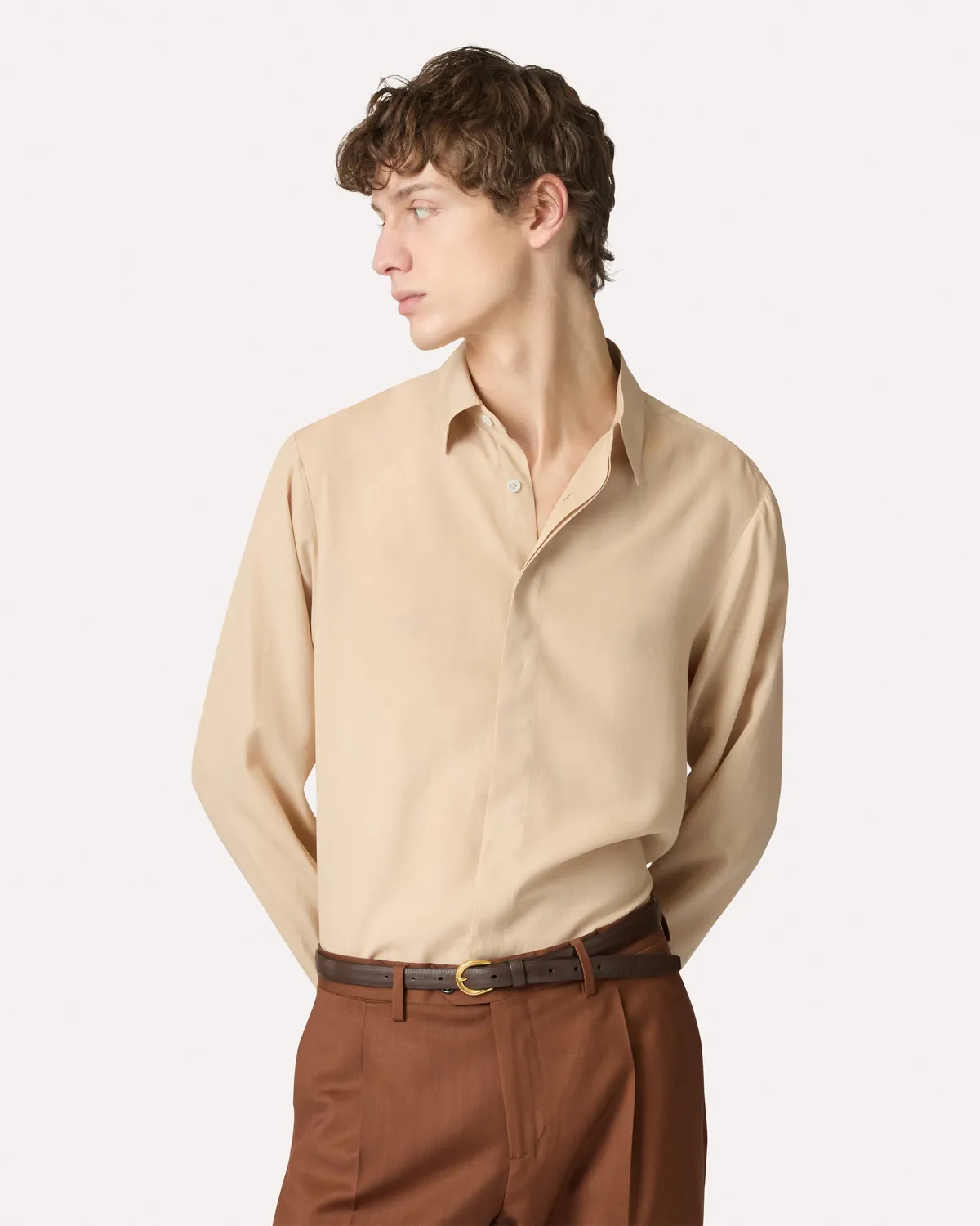Lardini Camicia beige lino lyocell collo italiano
