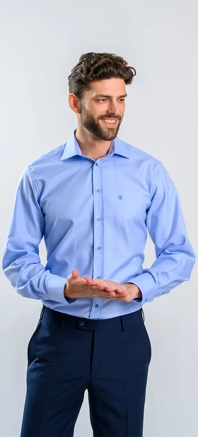 Alain Delon camicia blu slim fit cotone Getzner