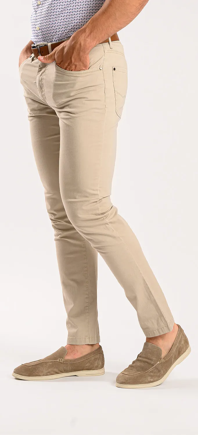Alain Delon Beige pantalone casual slim fit in cotone
