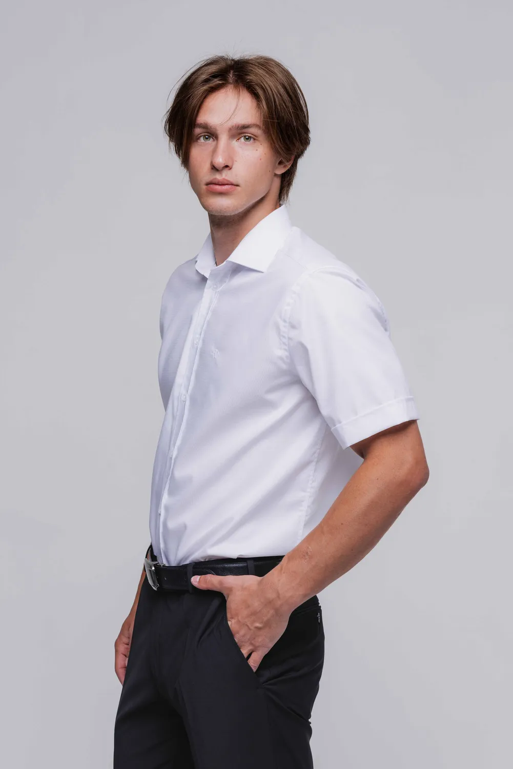 Alain Delon camicia bianca slim fit manica corta cotone