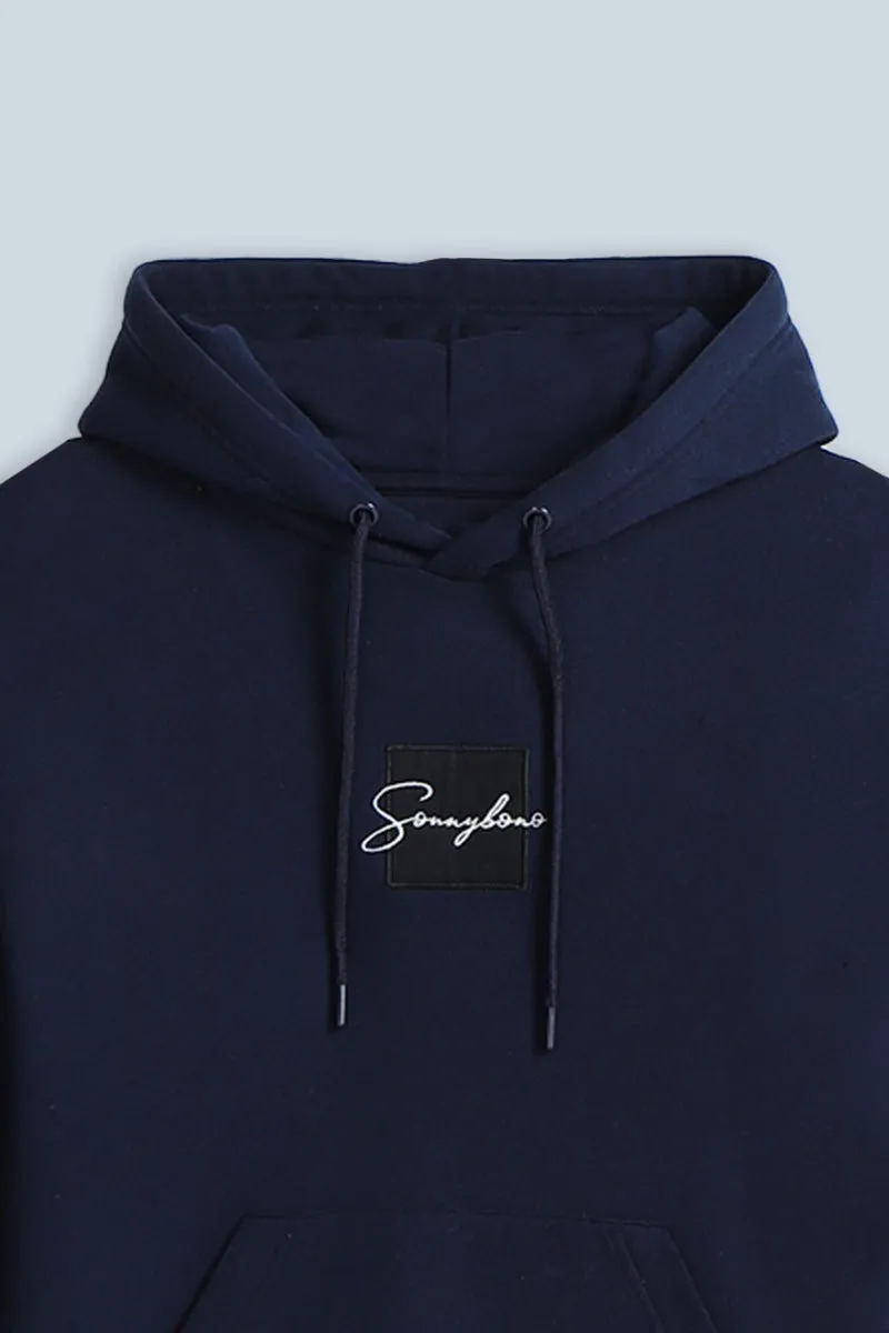 Sonny Bono felpa con cappuccio patch blu comfort fit