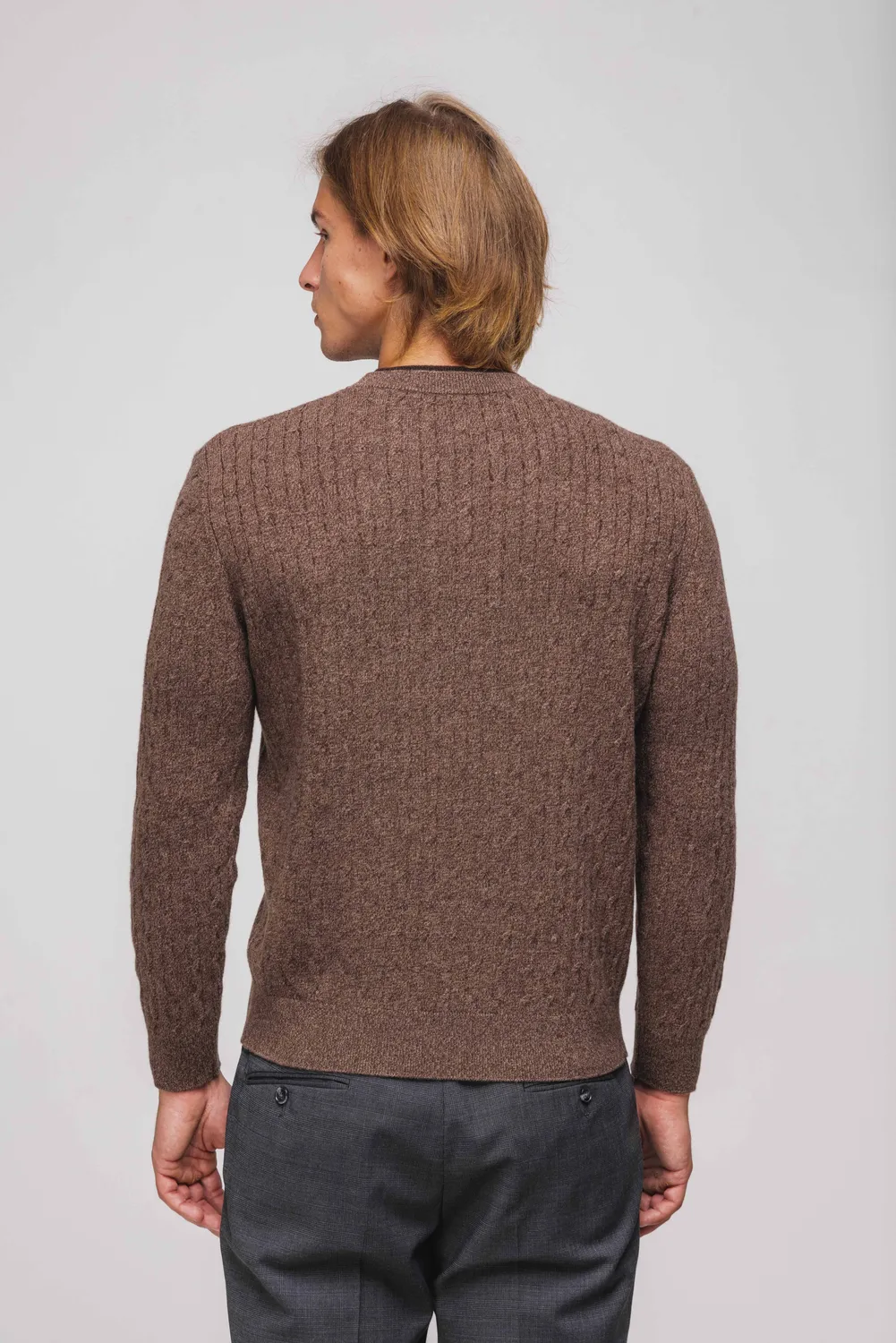 Alain Delon pullover marrone trecce lana girocollo