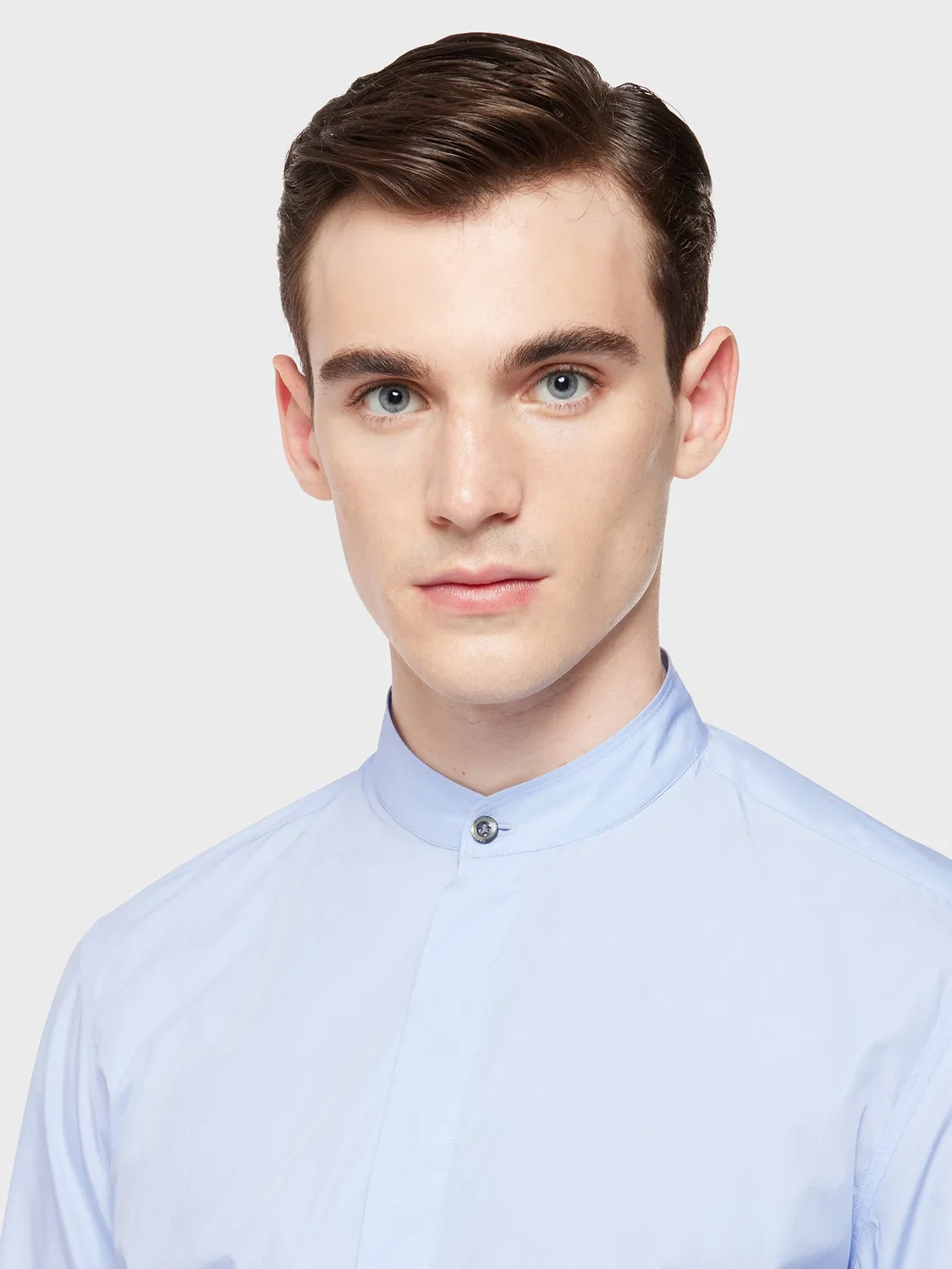Caruso camicia coreana azzurra cotone popeline