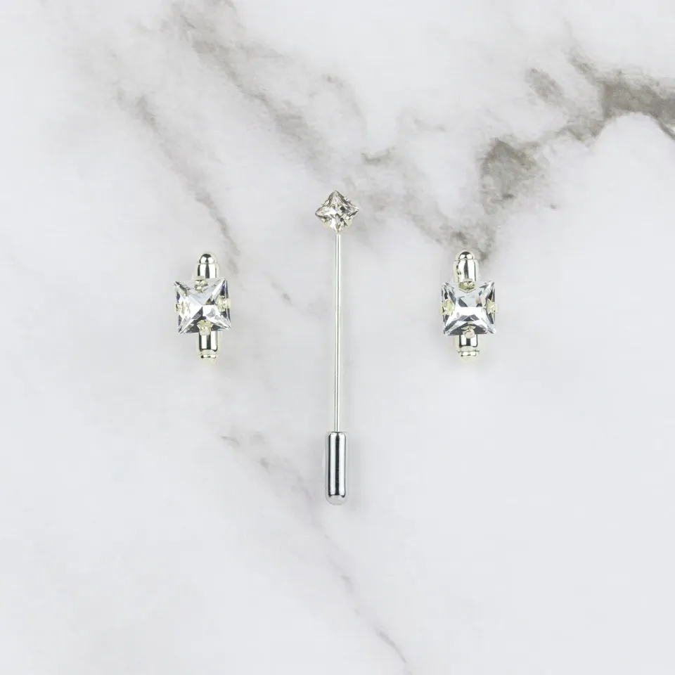 Sarti Toscani set gemelli quadrati pietra bianca argento