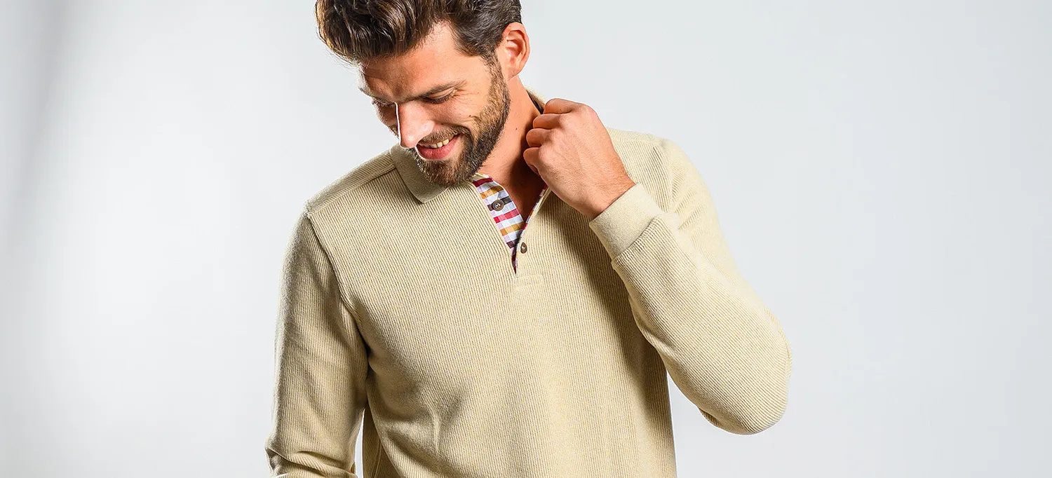 Alain Delon polo beige manica lunga uomo