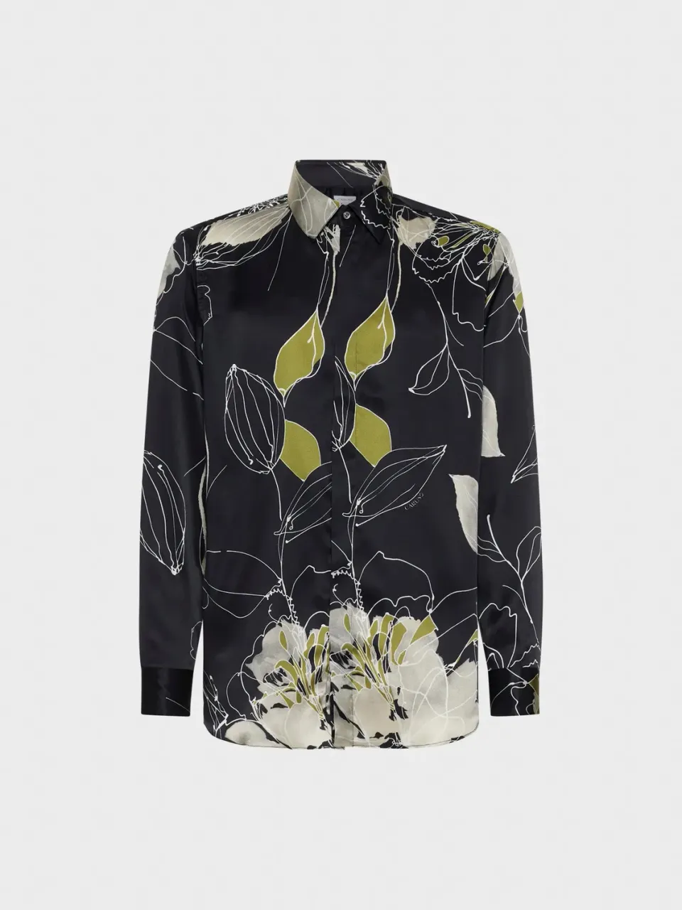 Caruso Butterfly camicia in seta nera floreale collo francese